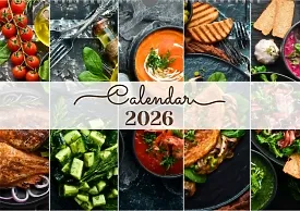 A calendar template with dishes 